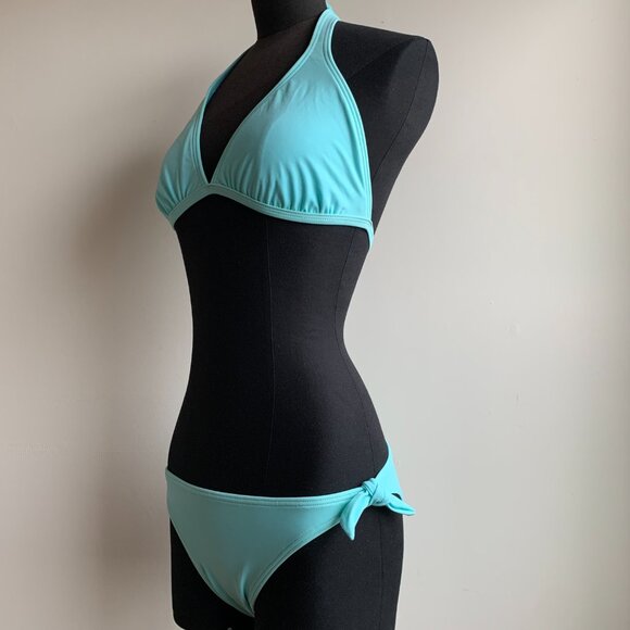 Billabong surf BLUE CRUSH era Vintage bikini aqua D cup solid halter top RARE - Picture 7 of 8